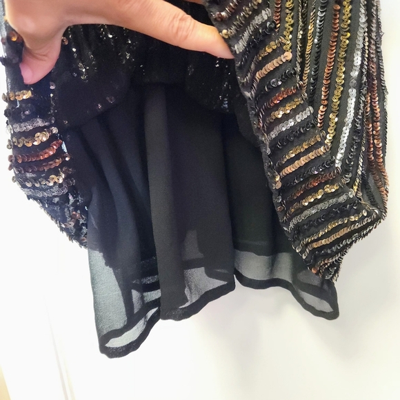 SCALA Vintage Black Metallic Gold Silver Copper Sequins Tunic Mini Dress Size 0 - Picture 8 of 15